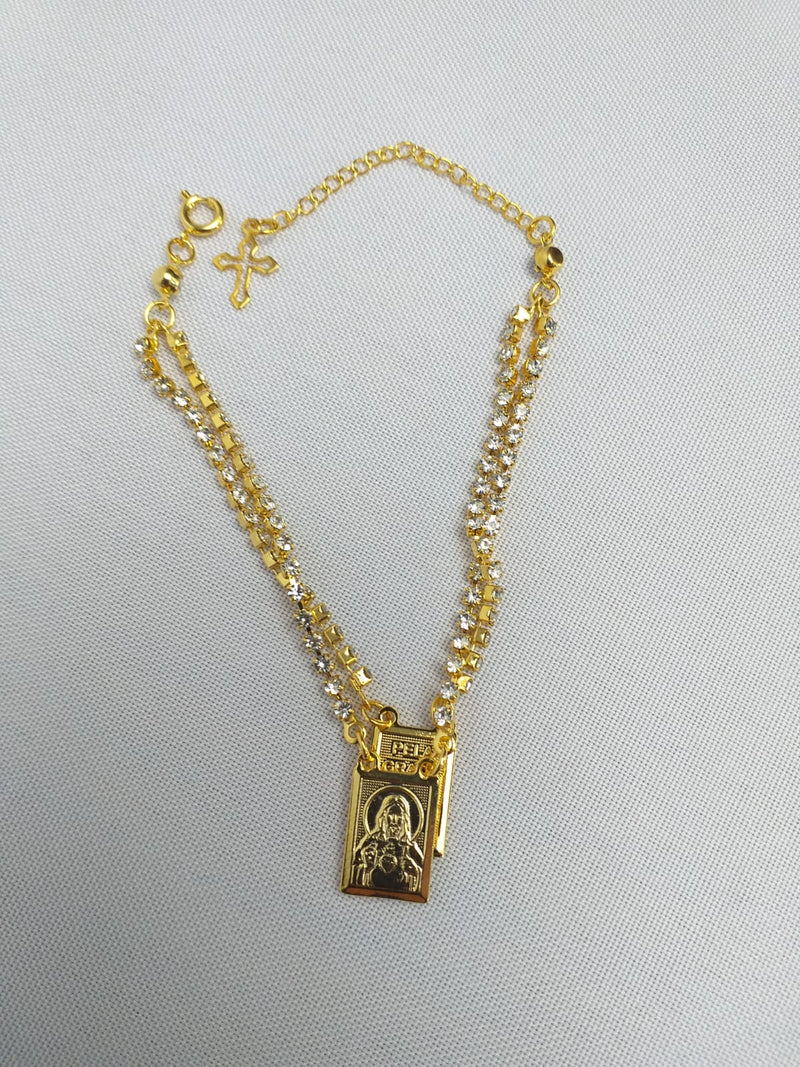 Pulseira Escapulário - Dourada com strass