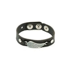 Pulseira de Couro Preta Asa de Anjo - Prata Velha
