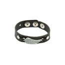 Pulseira de Couro Preta Asa de Anjo - Prata Velha