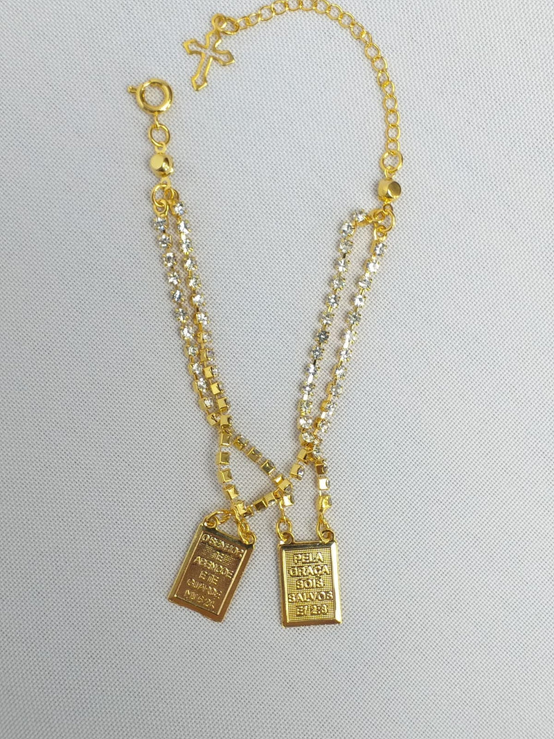 Pulseira Escapulário - Dourada com strass