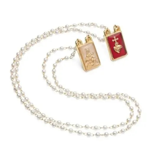 Escapulario Metal Dourado Colar Perola