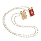 Escapulario Metal Dourado Colar Perola