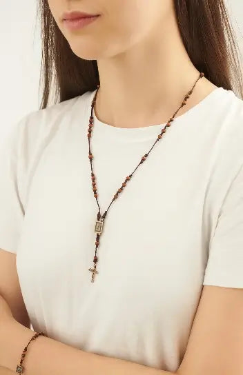 Colar Terço Mad N.S do Carmo e Sag Cor Jesus