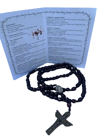 Terço de Cura e Libertação pelas Dores de Cristo - Contas Madeira com Encarte