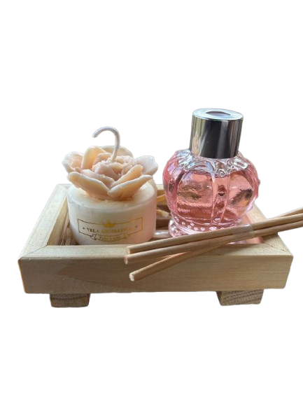 Kit Pallet Vela Decorada e Difusor Coroa Flor do Monte (N.S do Carmo)