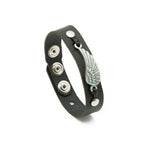 Pulseira de Couro Preta Asa de Anjo - Prata Velha