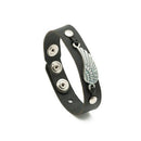 Pulseira de Couro Preta Asa de Anjo - Prata Velha