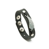 Pulseira de Couro Preta Asa de Anjo - Prata Velha