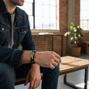 Pulseira de Couro Preta Asa de Anjo - Prata Velha